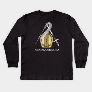 Orisha Obatala Papal Hat Silver Sword and Whisk Kids Long Sleeve T-Shirt